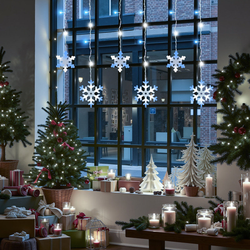 Guirlande lumineuse extérieure de Noël en forme de flocons de neige, 192 DEL, bleu et blanc, 4