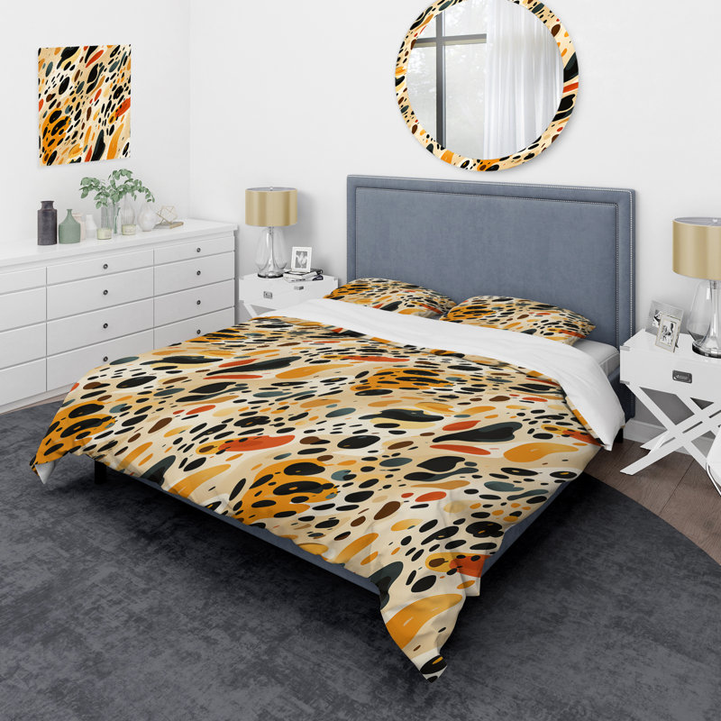 Ensemble de housse de couette jaune et noir Wild Cheetah Print II, Housse de couette pour très grand lit et 2 très