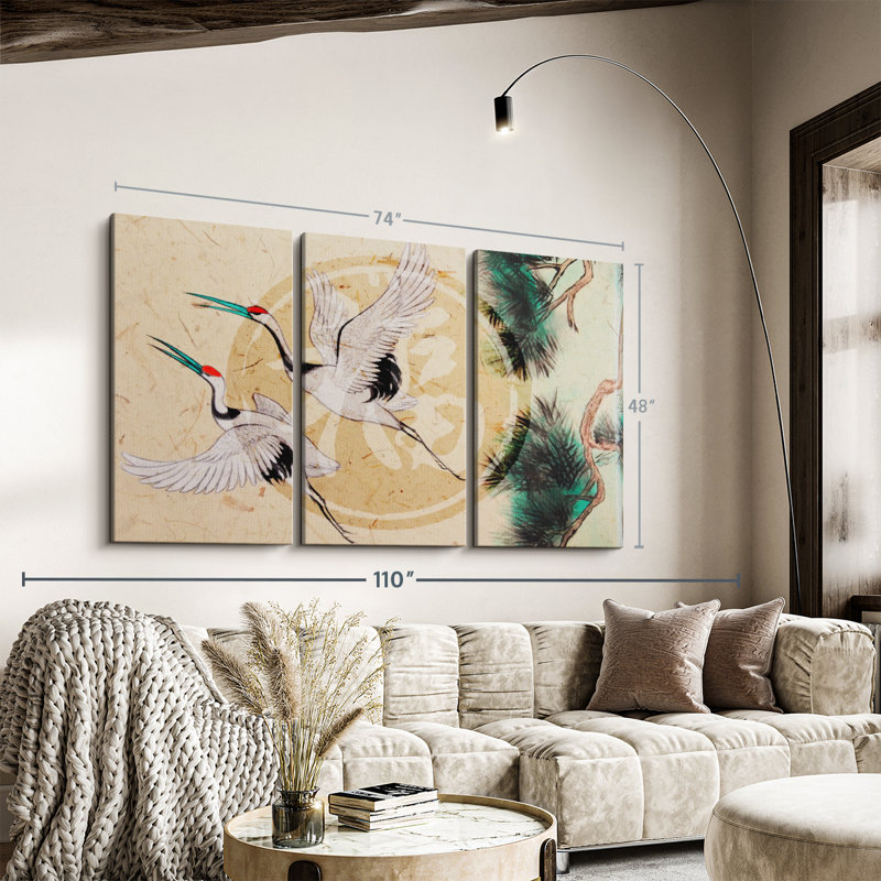 "Asian Cranes" sur toile, H 48 po x l 74 po x P 1,25 po