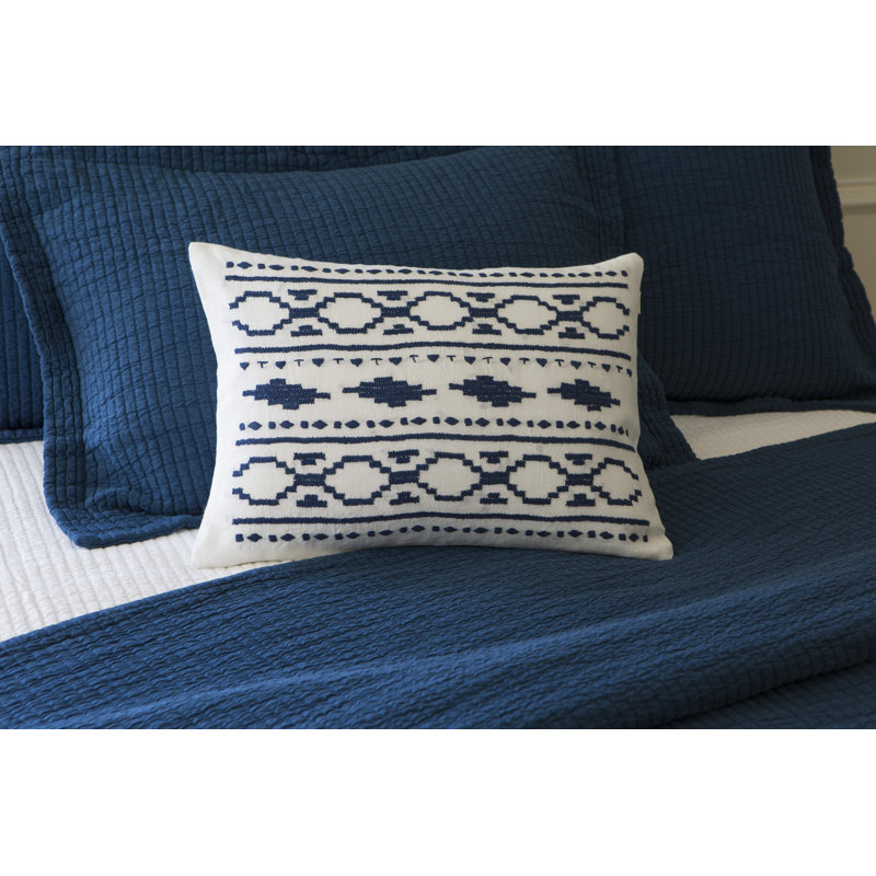 Britten Embroidered Linen Lumbar Pillow, Indigo