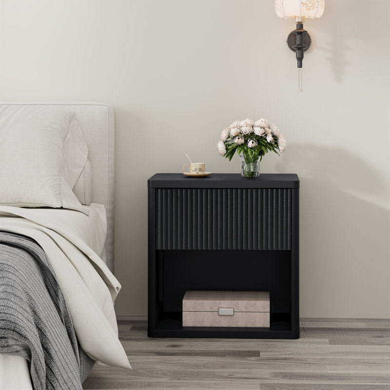 Modern Minimalist Style Large Capacity Nightstand With Hidden Drawer, Black