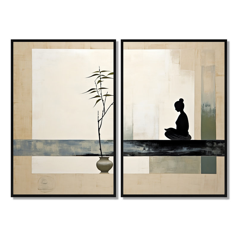 Asian Art Modern Zen I - Beige, art mural, H 36 po x l 48 po, Reproduction encadrée sans passe-partout, Noir
