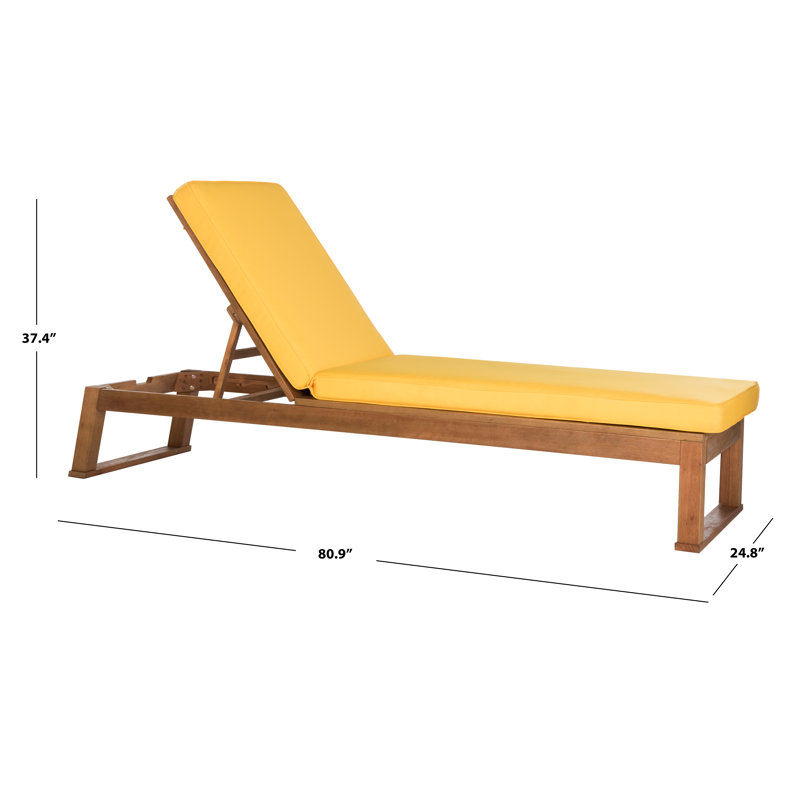 Faunce Outdoor Eucalyptus Wood Chaise Lounge , Cushion Included, Natural, Yellow