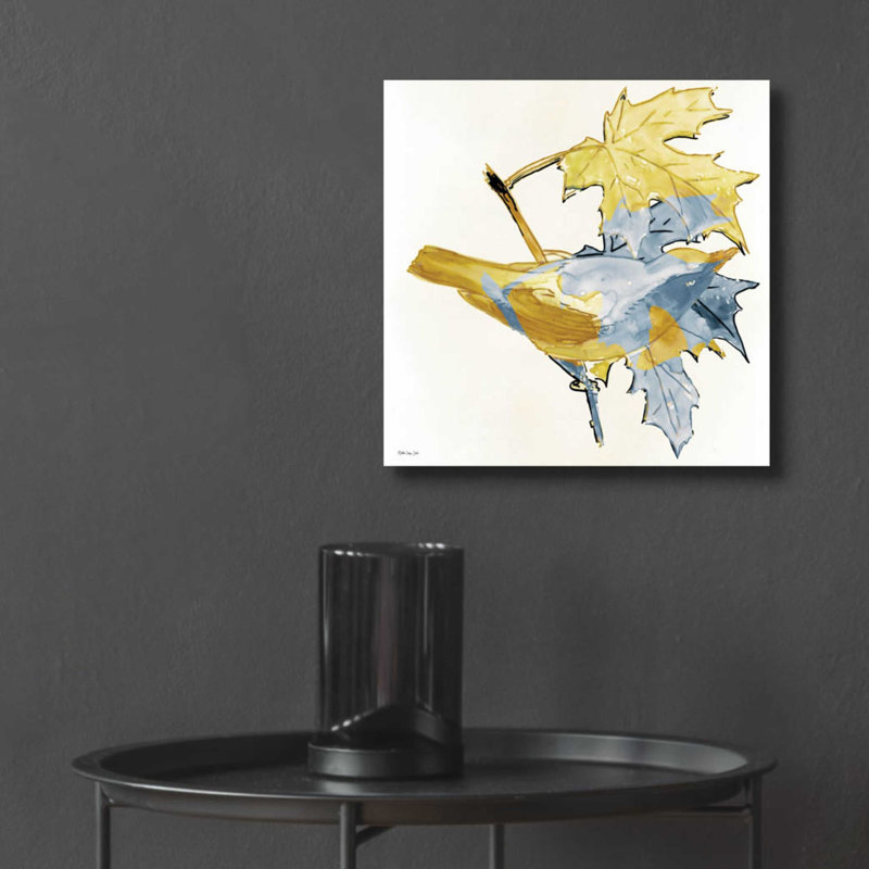 «Blue and Gold Bird» par Stellar Design Studio, art mural en verre acrylique, H 12 po x l 12 po x P 0,13 po