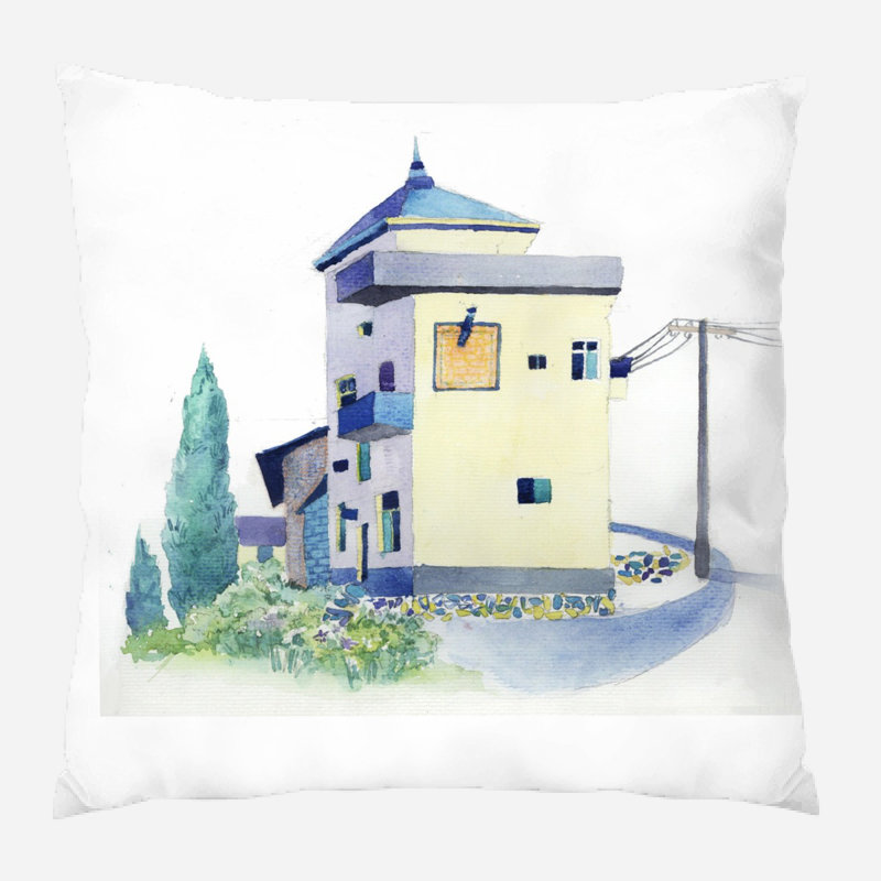 Coussin décoratif aquarelle Polley, Microsuède, Intérieur