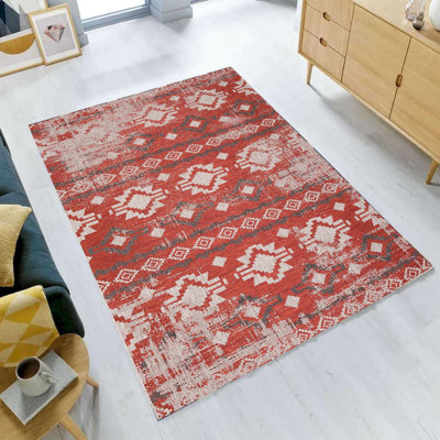 Tapis à motif Carnaval intérieur / extérieur gris clair et rouge