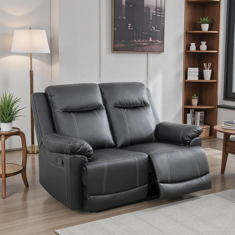 Semi Pu Synthetic Leather Recliner Loveseat Sofa, Black