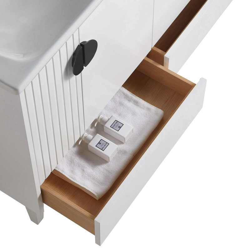 Ensemble de meuble-lavabo simple 48 po Saimah, Blanc mat, Noir