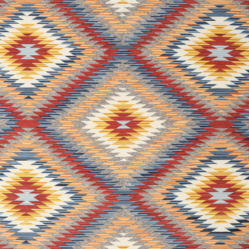 Tapis contemporain rouge / jaune / gris, Carré 8 pi