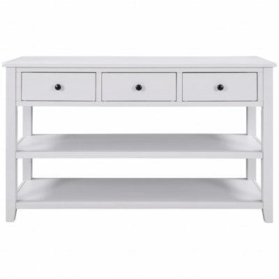 Retro Design Console Table, With Two Open Shelves Pine Solid Wood Frame And Legs For Living Room