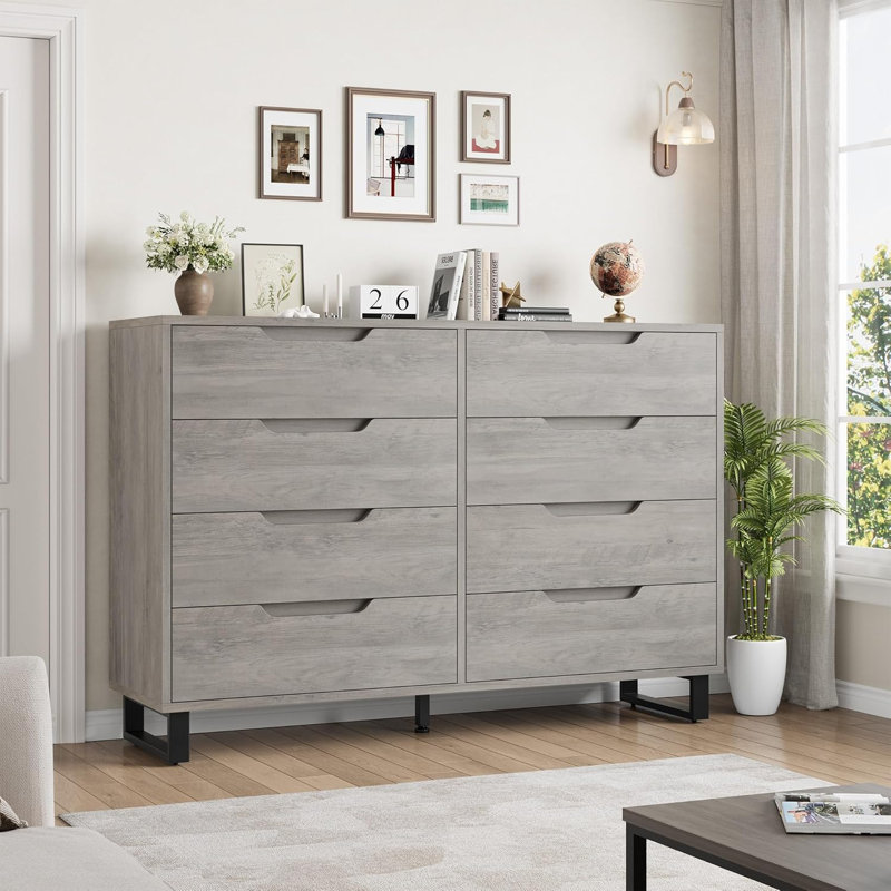 Dresser for Bedroom, Freestanding Horizontal Drawer with Storage, Wooden Closet Chest Storage, Gray