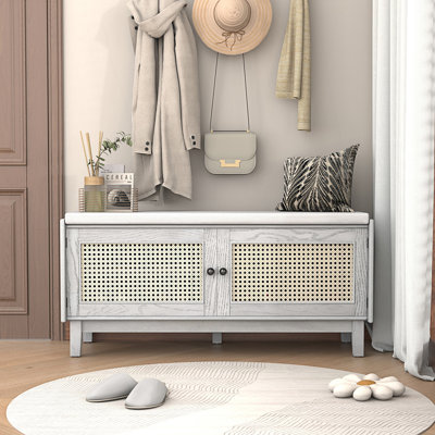 Banc de hall d'entrée en rotin avec rangement Boho