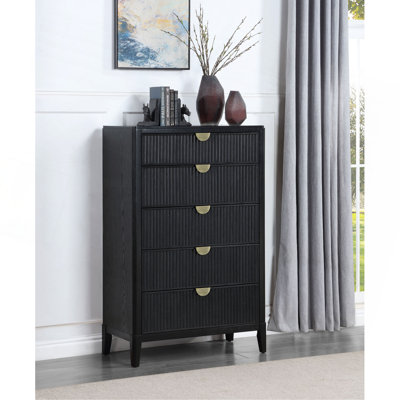 Commode 5 tiroirs avec poignées dorées