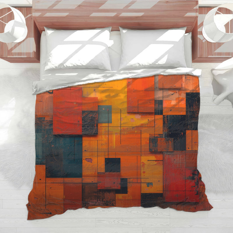 Orange Red Geometric Blocks Comforter, Twin Extra Long