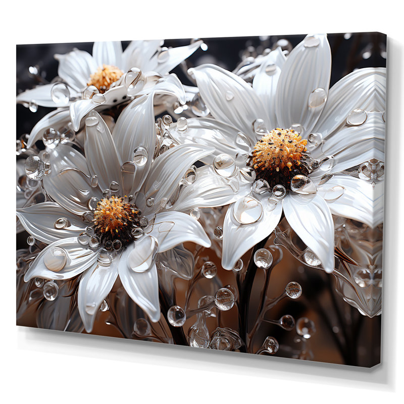 Tournesols blancs transparents à luminescence sur toile, H 12 po x l 20 po x P 1 po, Toile tendue