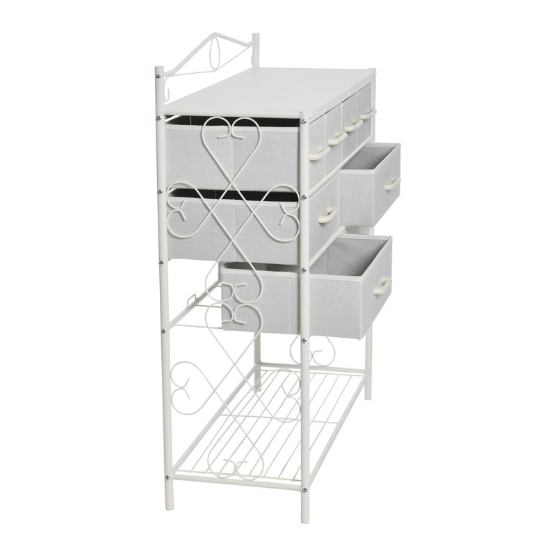 Scandinavian White Iron & Wood 8-Drawer Sideboard, White