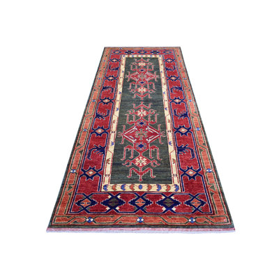 4'x9'8" Olive Green Turkeman Ersari Hand Knotted Pure Wool Runner Rug 5880F8BDECB04B16A4E47A67382FFB2F