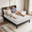 Linen fabric soft bed frame with USB charging port-2127216262-2127216256