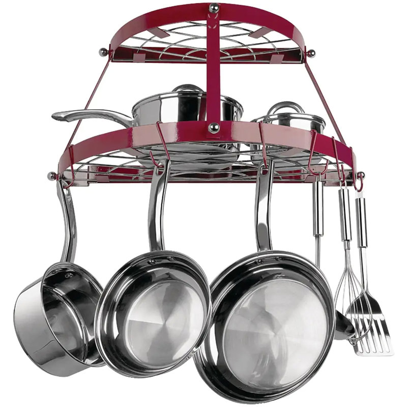 Support à casseroles mural rouge demi-cercle à 12 tablettes de haut