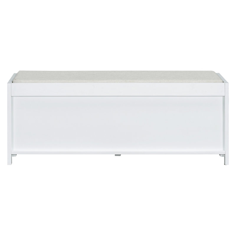 Banc à chaussures avec rangement et coussin, banc de rangement à volets vieillis avec charme rétro pour le salon, White