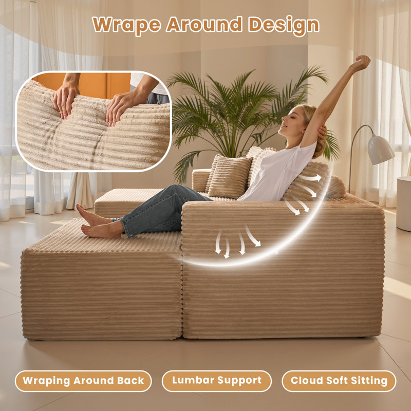 108'' Cloud Upholstered Sectional Couch With Chaise L-Shape Modern Modular Sofa With Ottoman For Living Room Bedroom No Assembly Required