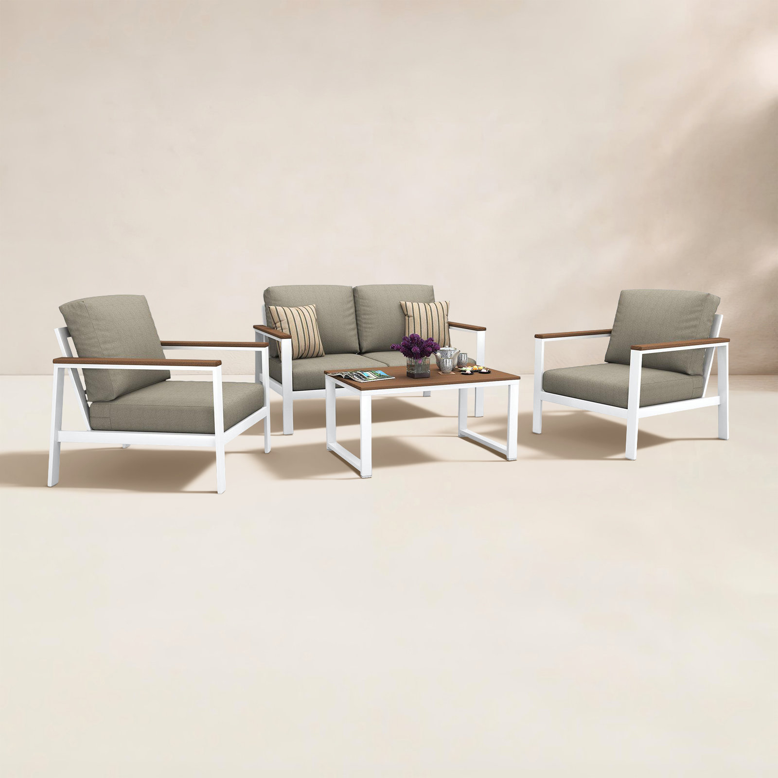 Townsend 4-Person Sunbrella® Patio Seating Group, Brown, Spectrum Dove