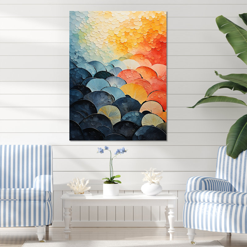 Cubist Geometric Coastline - Décoration murale, H 32 po x l 16 po, Toile tendue
