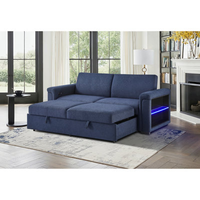 U0211 Navy Pull Out Sofa Bed With Led Acrylic Shelves And Speakers