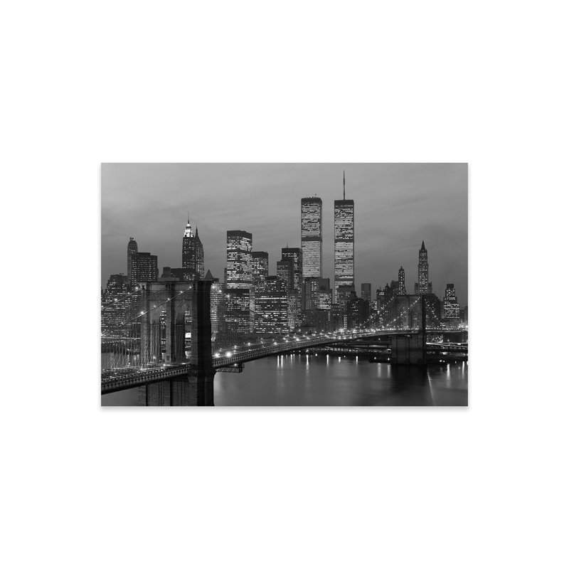 1980, New York City, Manhattan, Manhattan, Brooklyn Bridge, World Trade Center par Vintage Images - photographie non encadrée