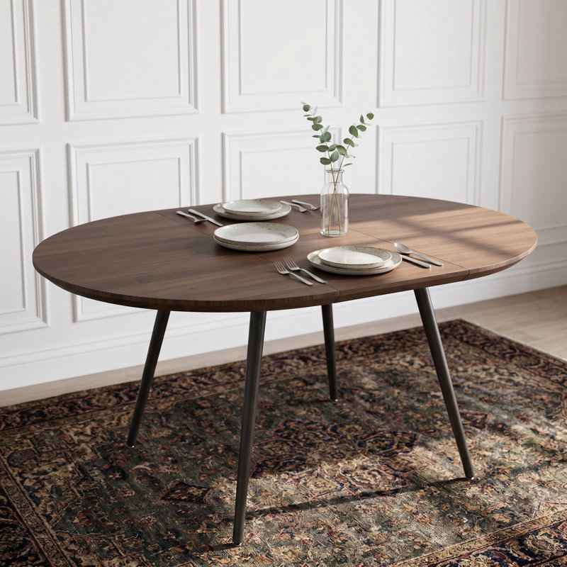 Modern Kitchen Dining Table, Extendable Dining Table, Round to Oval Table, Brown