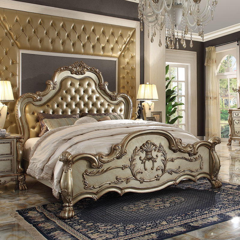 Wamsley Upholstered Slat Bed, Queen, Gold Patina