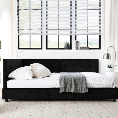 Full Daybed In Velvet - Construction And Comfortable For Bedroom Living Room Black With Upholstery Design