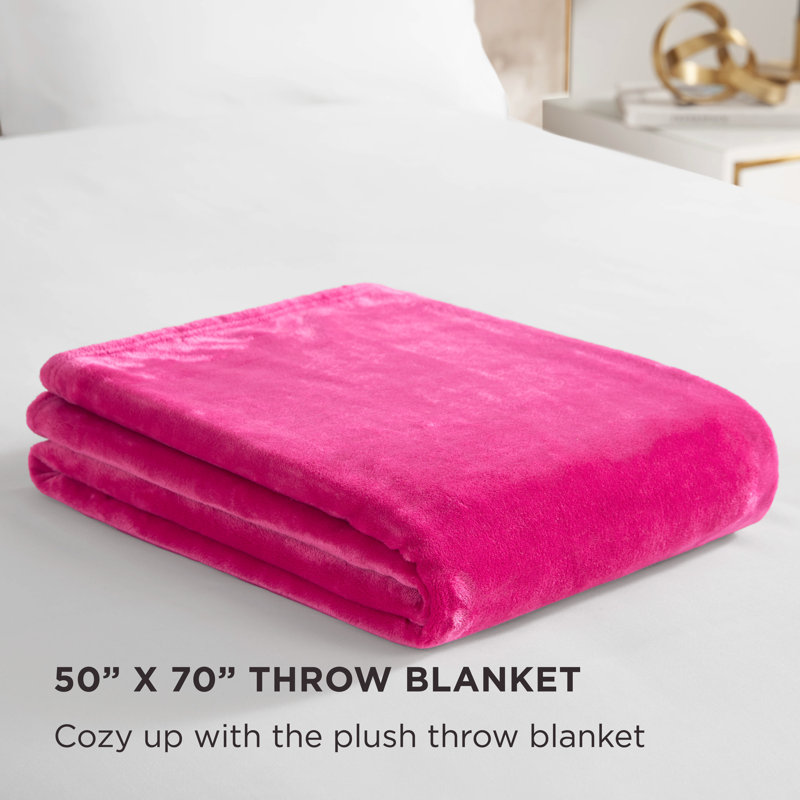 Juicy Couture Solid Plush Throw Blankets, Hot Pink