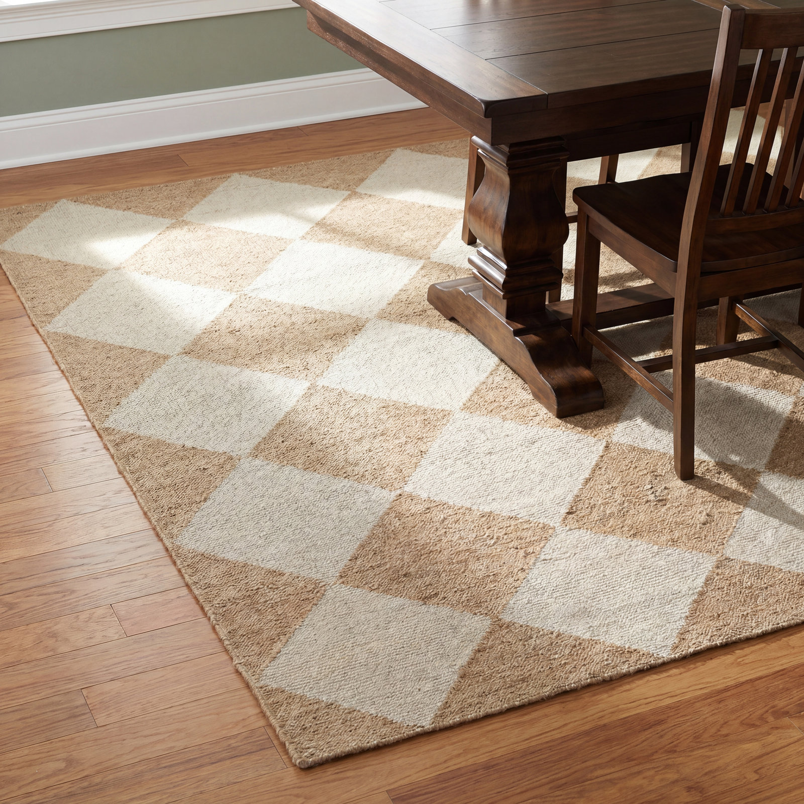 Winnie Beige Tan Hand-Knotted Geometric Wool Rug, Rectangle 10' X 14'