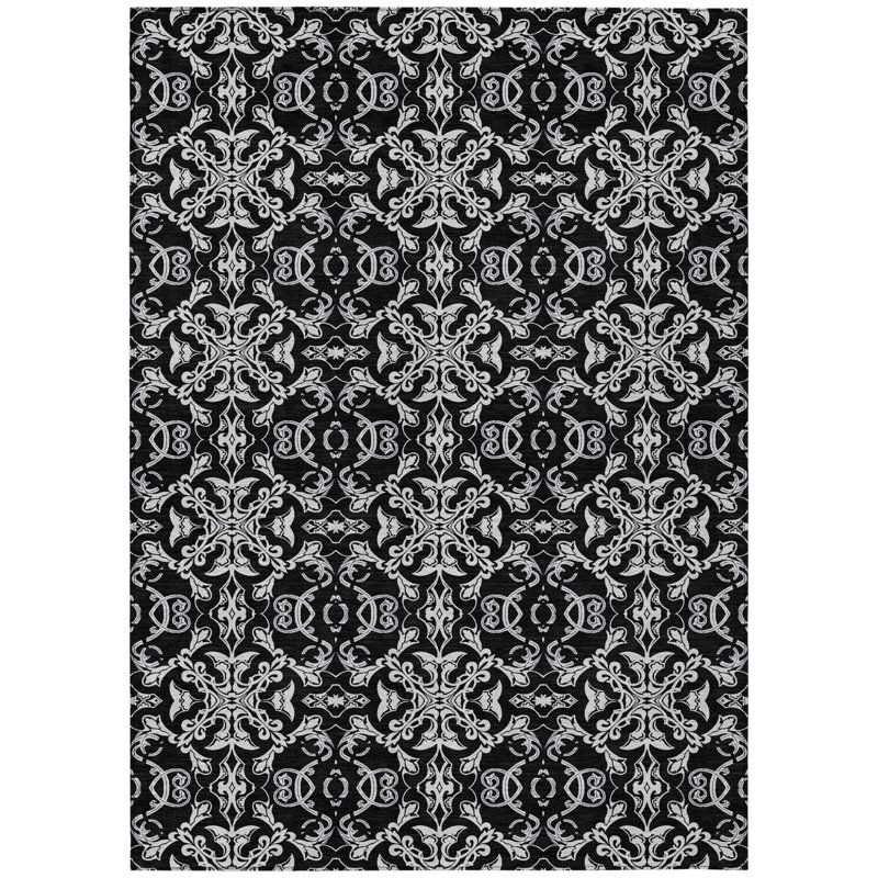 Tapis intérieur / extérieur ivoire et noir 5 'x 8' Medallion