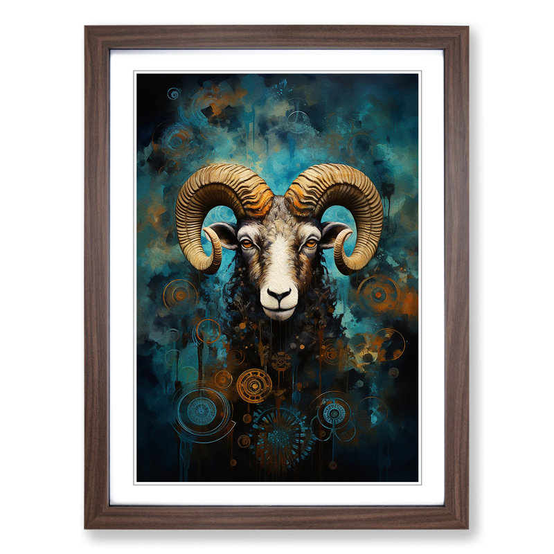 Aries Zodiac Modern Art - Framed Print, Walnut Framed, 34cm H x 25cm W