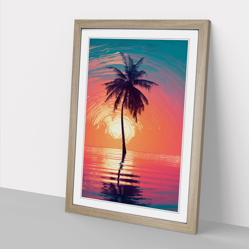 Palm Tree Modern - Single Picture Frame Print on Wood, Oak Framed, 34cm H x 25cm W x 2cm D