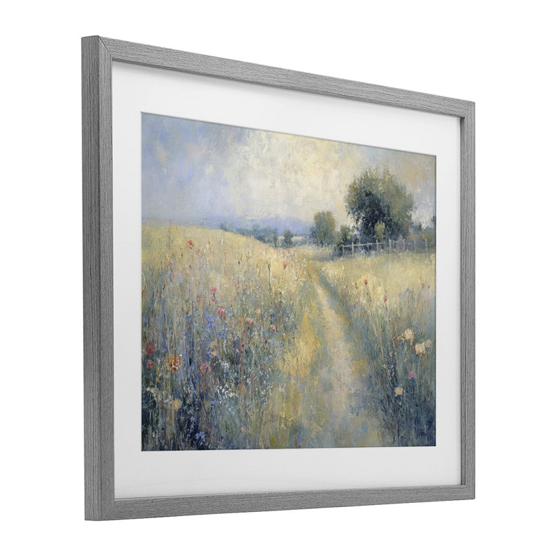 Chemin à travers un champ de fleurs sauvages, impression encadrée sous verre, conception par LSR Creative Studio