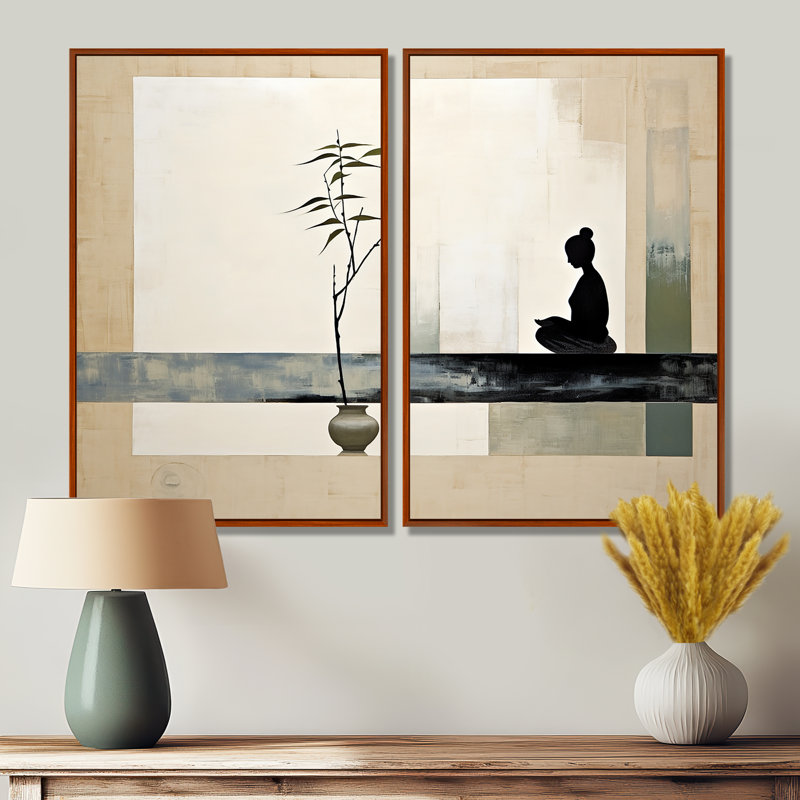 Asian Art Modern Zen I - Beige, art mural, H 36 po x l 48 po, Reproduction encadrée sans passe-partout, Brun