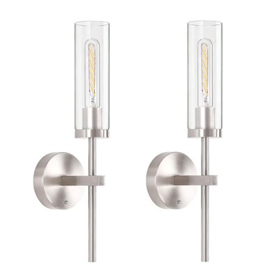 Rechargeable Battery Operated Wall Sconces Set Of 2, Dimmable Wall Lights With Remote Control, Clear Glass Shade, No Hardwiring Needed For Living Room, Bedroom, Bathroom