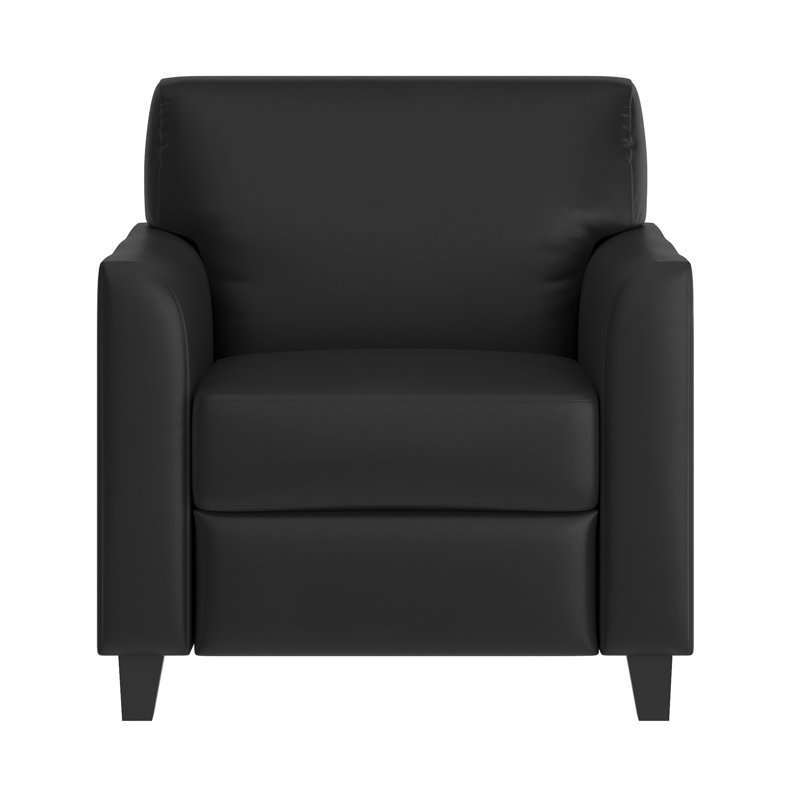 Eco-Friendly Black Leather & Wood Contemporary Armchair