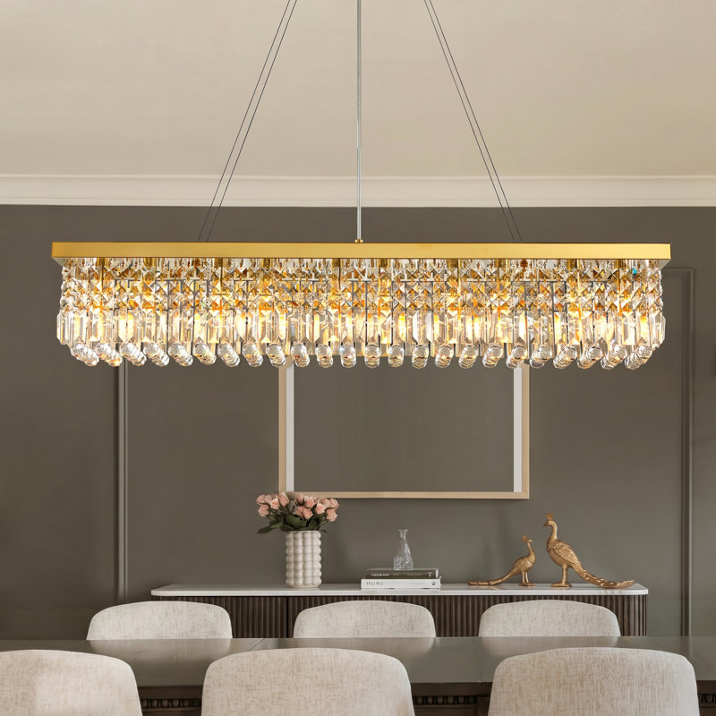 Anacelia 10-Light Crystal Rectangle Chandelier, 47'' L x 10'' W x 10'' H, Gold