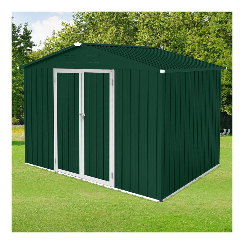 Metal Garden Sheds 6Ftx8ft Outdoor Storage Sheds Green+White, Green