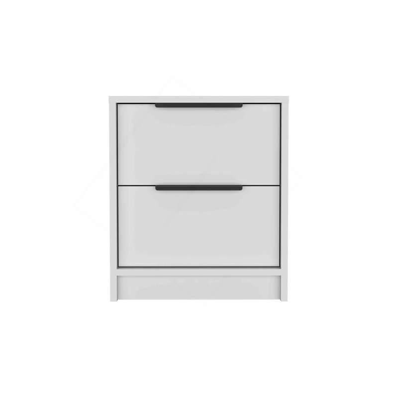 Kaia Nightstand , End Table, Side Table Two Drawers, Metal Handle -White, White