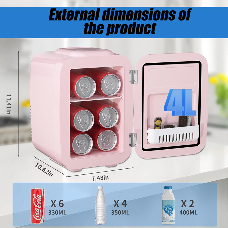 4L/6-Can Mini Fridge – Compact Thermoelectric Cooler & Warmer For Skincare, Bedroom, Office, Dorm, Or Car | 110V AC/12V DC Portable Cooling