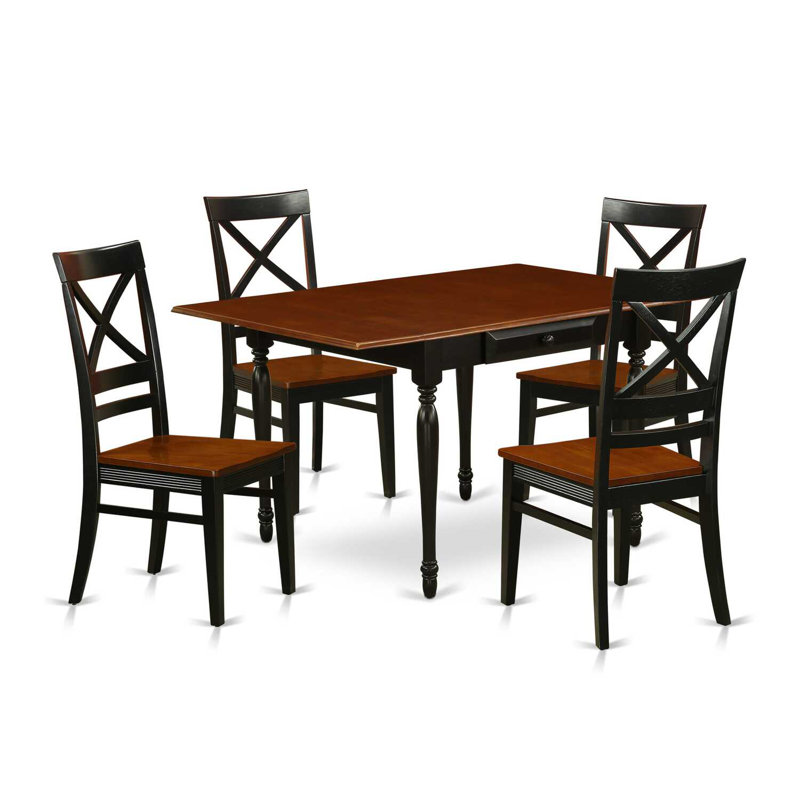 Ensemble de table de salle à manger rectangulaire en bois massif avec plateau Dropleaf, Noir / Cerisier, Noir