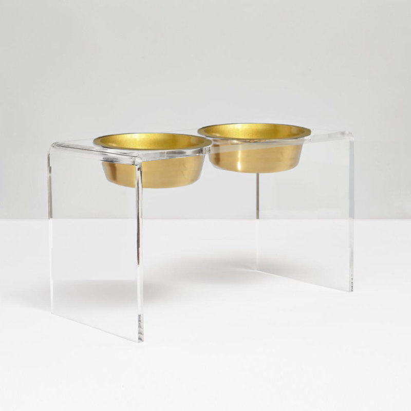 Tall Clear Elevated Feeder with Bowls, Gold
