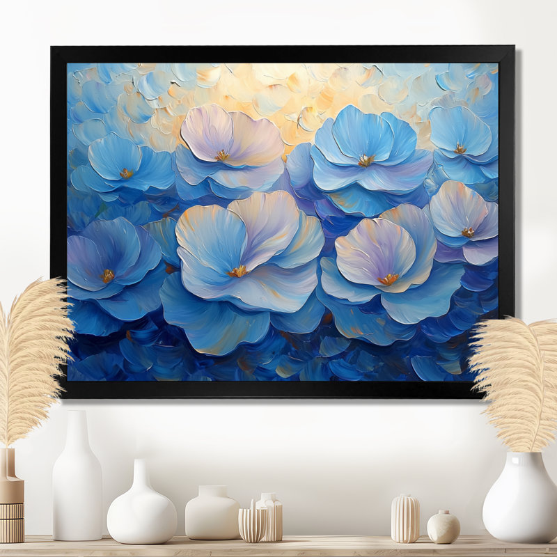 Blue Peony Petals In Harmony IV - Pivoines, impressions sur toile, Noir, H 24 po x l 32 po, Floater Framed