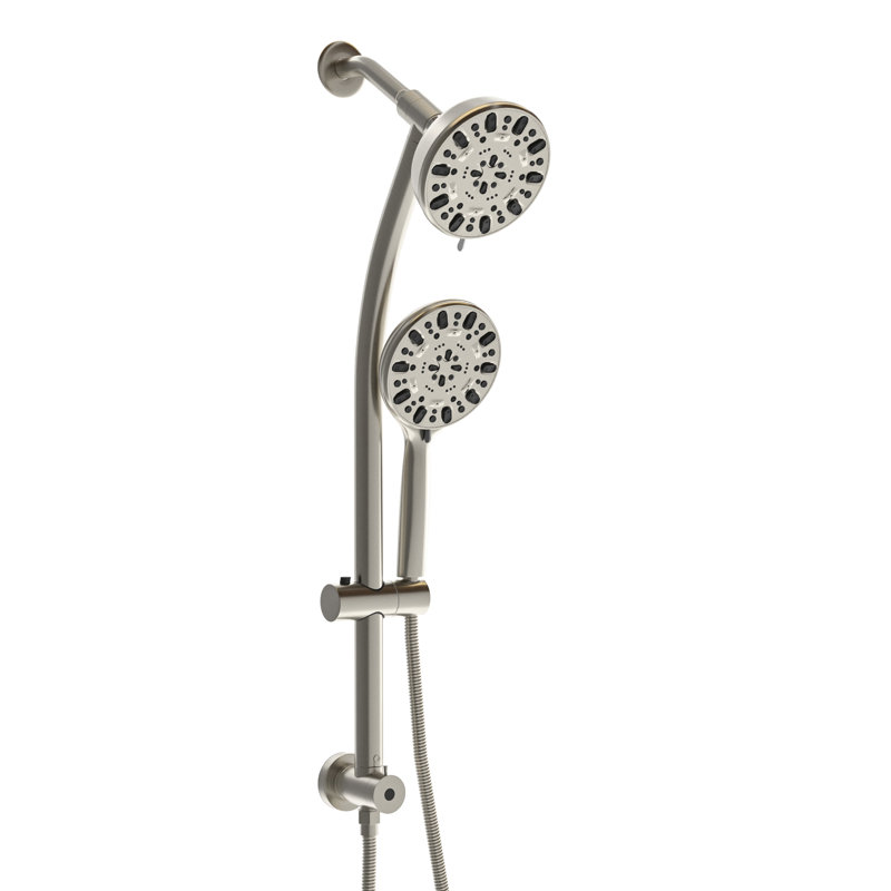 Système de douche multifonctionnel en nickel brossé avec pomme de douche 4,7 po, douche à 7 poignées, barre de pluie réglable et bras
