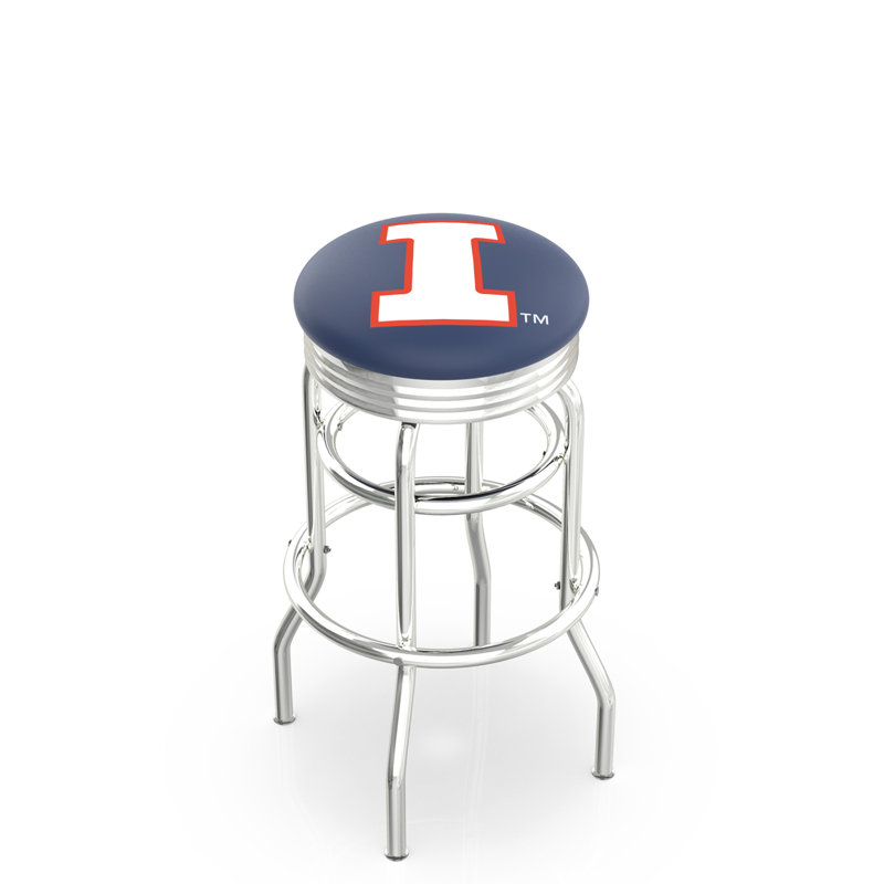 Tabouret de bar Logo Series, Tabouret de bar d'une hauteur de siège de 30 po, Double anneau chromé, University of Illinois